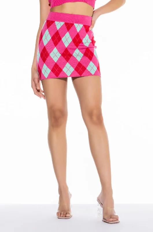 women's checked skirtsGET A CLUE KNIT MINI SKIRT