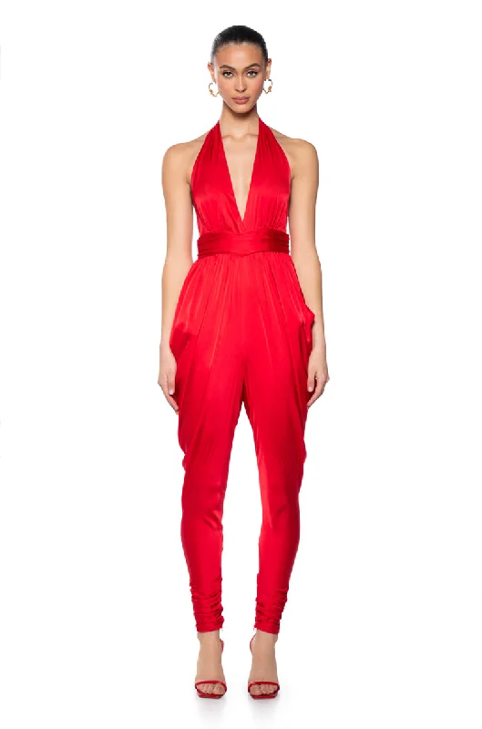 women's jumpsuits for pear-shaped bodiesCELESTE HALTER NECK JUMPSUIT