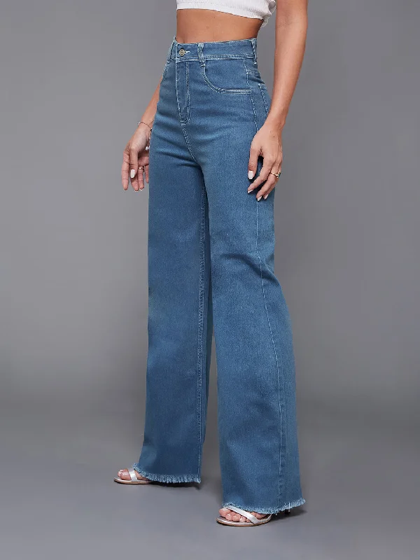 women's denim jeans for a night at the club24/7 Comfort Women's Blue Wide-Leg High-Rise Regular-Length Stretchable Denim Jeans