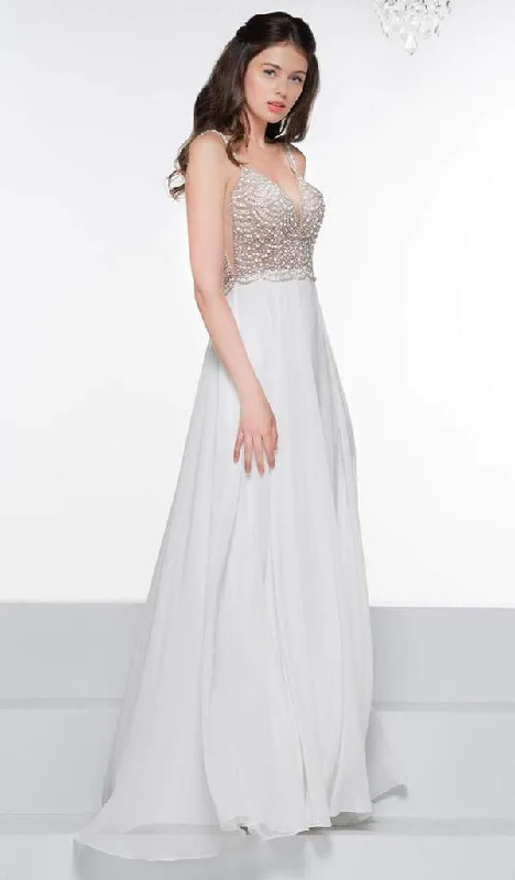 women's smart casual dressesColors Dress - Bead Embellished Plunging V-Neck A-Line Evening Gown G848 - 1 pc Off White In Size 14 Available