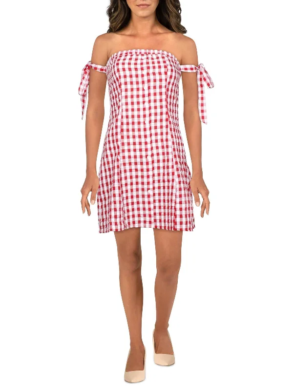 women's empire-line dressesLet Her Go Womens Gingham Tie Shoulder Mini Dress