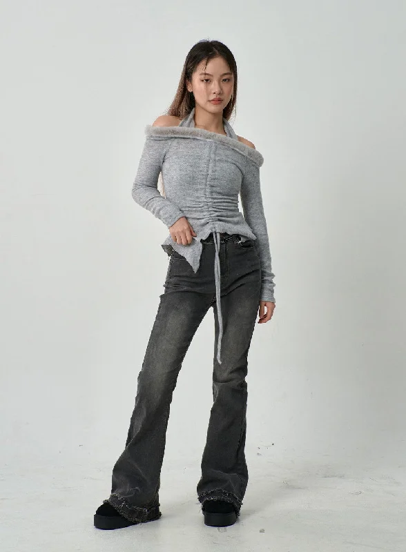 women's denim jeans with elastic waistbandsHigh Waist Bootcut Jeans CD15