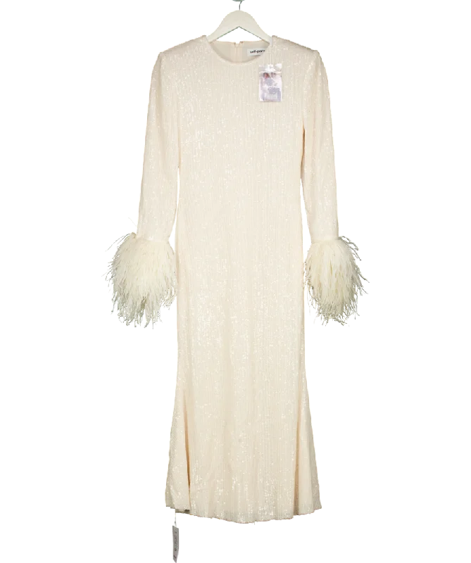 women's fashionable dressesSelf-Portrait Cream Sequin Feather Midi Dress UK 8