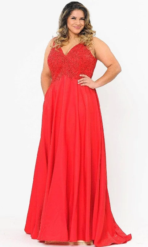 women's everyday dressesPoly USA W1074 - Lace Bodice A-Line Evening Dress