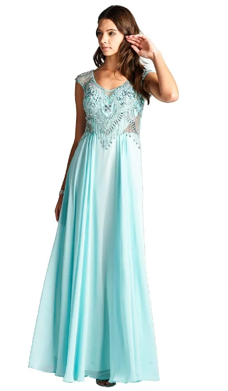 women's sheath dressesAspeed Design - Jeweled V-neck A-line Evening Dress