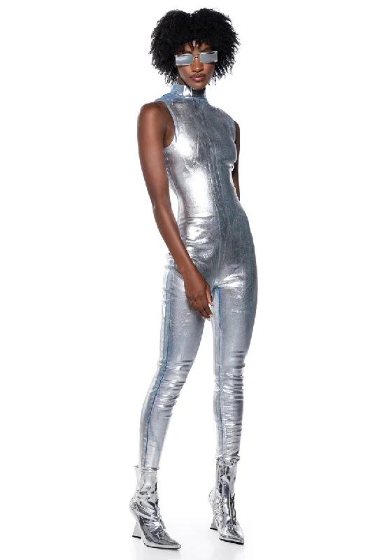 women's jumpsuits for cozy daysCHROME LOVE METALLIC JUMPSUIT