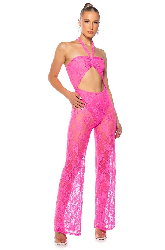 women's jumpsuits made of velvetFOREVER VACAY LACE JUMPSUIT