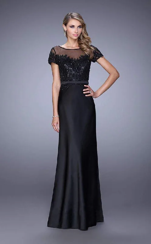 women's vintage dressesLa Femme - Sheer Embellished Bateau Evening Dress 21662 - 1 pc Black In Size 12 Available