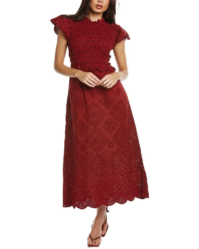 women's flowy dressesSEA NY Vienne Eyelet Smocked Midi Dress