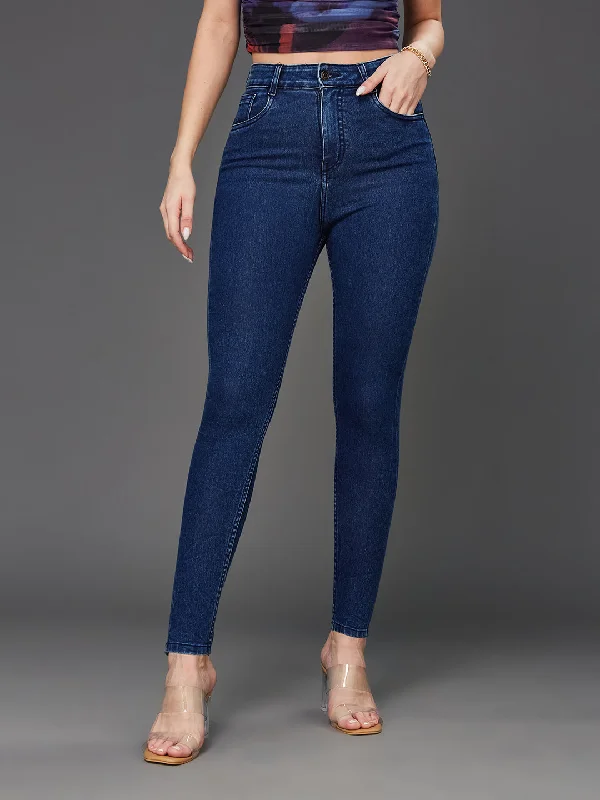 women's denim jeans for casual wearWomen's Blue Skinny Fit High Rise Cropped Stretchable Denim Jeans