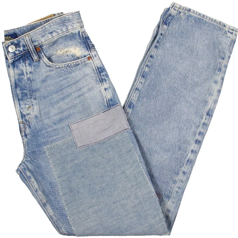 women's denim jeans with belt loopsWomens Distressed Light Wash Straight Leg Jeans