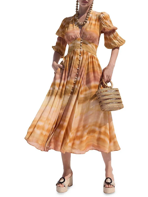 women's bow dressesWillow Womens Tie-Dye V-Neck Midi Dress