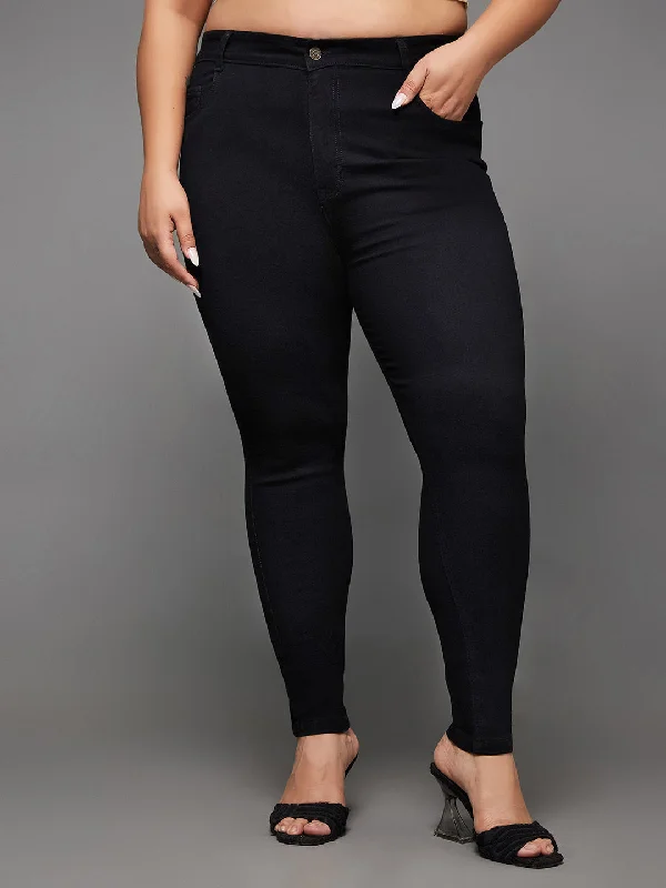 women's denim jeans for curvy womenWomen's Black Skinny Fit High Rise Stretchable Denim Jeans