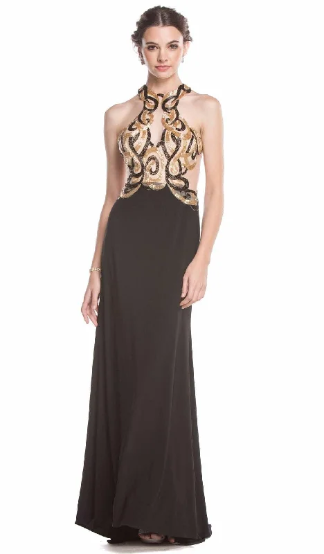 women's sleeveless dressesAspeed Design - Bead Embellished Halter Sheath Evening Dress