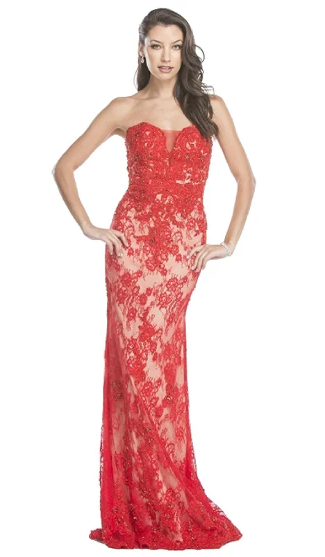 women's glam dressesAspeed Design - Floral Lace Sweetheart Fitted Evening Dress