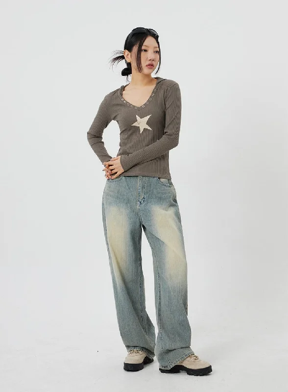 women's denim jeans for casual wearLight Wash Baggy Jeans CF323