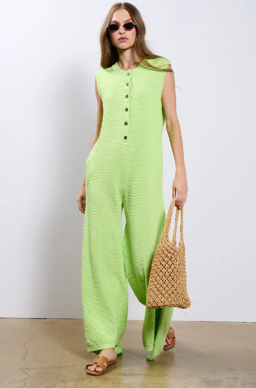 women's jumpsuits for all-day comfortJUST LOUNGIN KNIT JUMPSUIT IN LIME