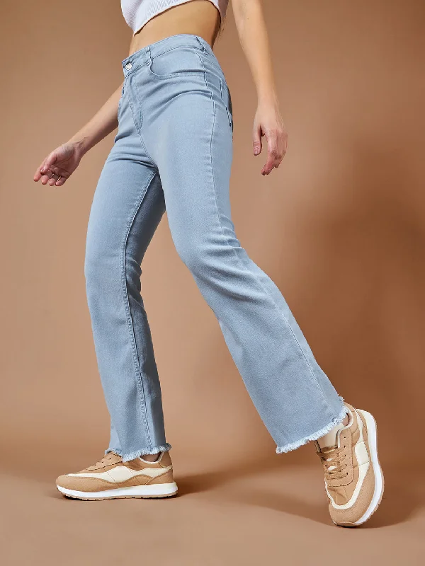 women's denim jeans for winter24/7 Comfort Women's Light Blue Bell Bottom Bootcut High Rise Cropped Stretchable Denim Jeans