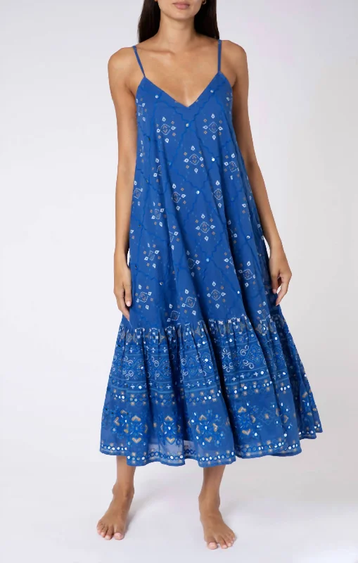 women's apple-shaped body dressesMosaic-Print Cotton Midi Dress In Blue