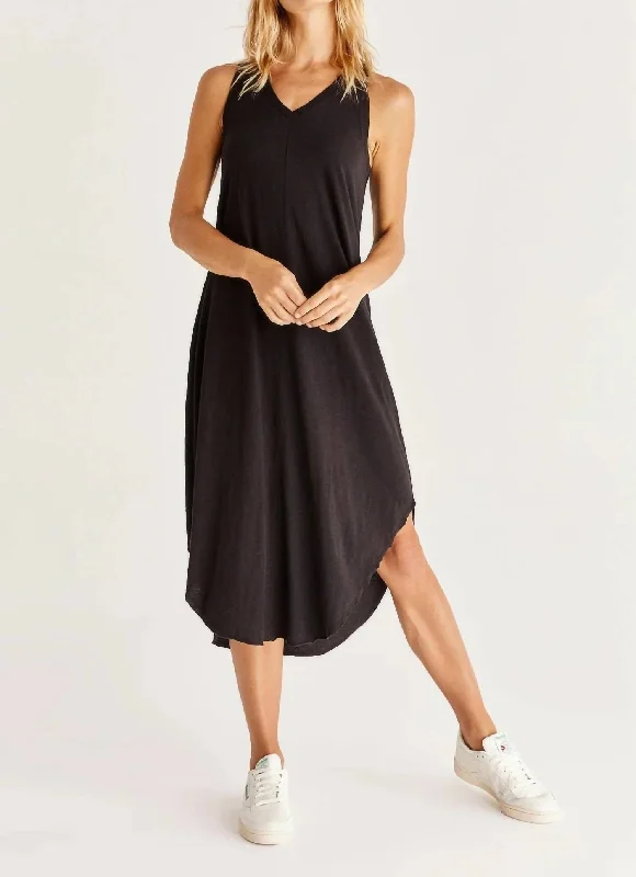 women's flutter-sleeved dressesReverie Midi Dress In Black