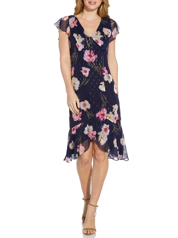 women's vacation dressesWomens Chiffon Floral Midi Dress