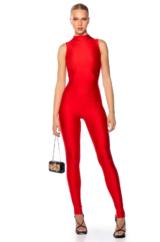 women's retro jumpsuitsTHE CASSIE SLEEVELESS SLINKY JUMPSUIT IN RED