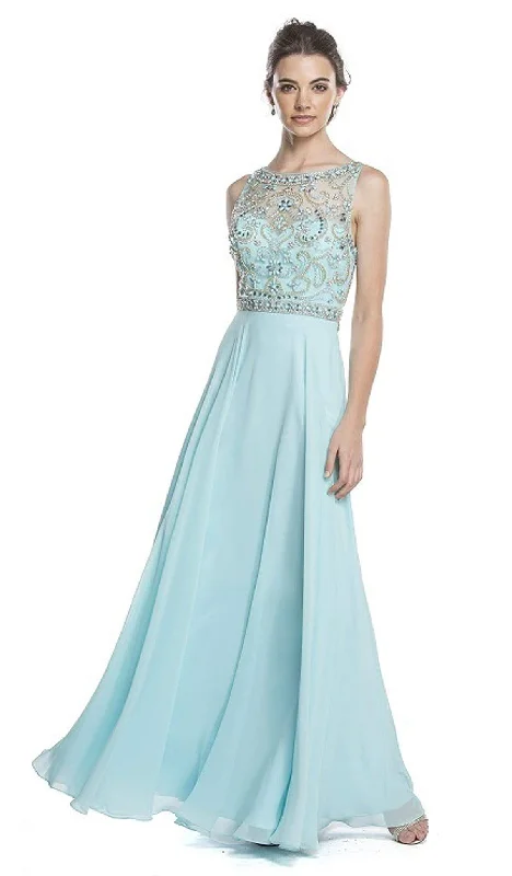 women's glam dressesAspeed Design - Embellished Sleeveless A-Line Evening Dress