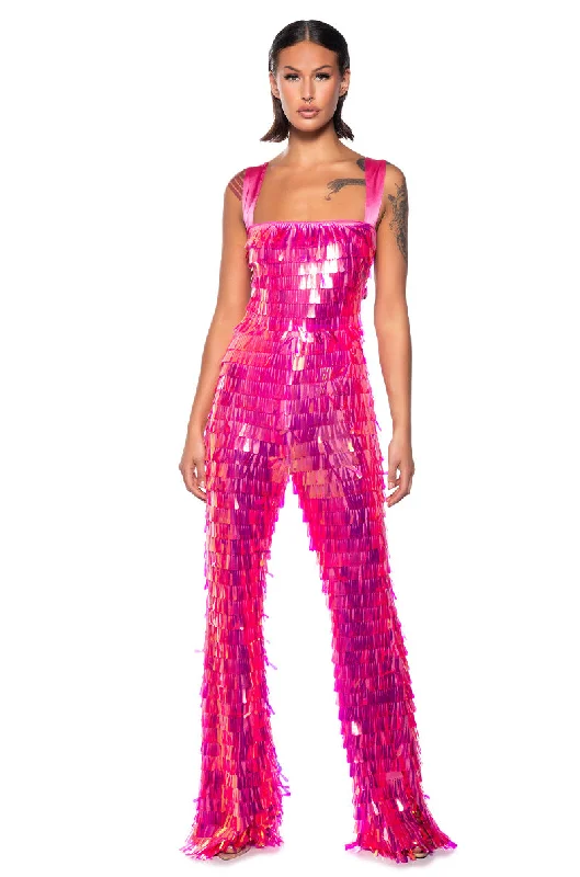 women's jumpsuits with checkered designsOUT FROM UNDER SEQUIN JUMPSUIT