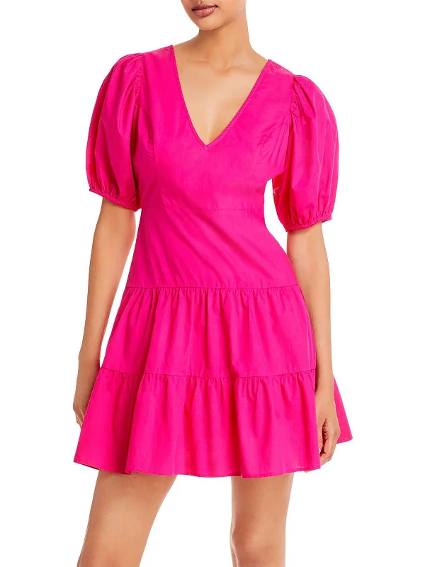 women's long-sleeved dressesBirch Womens Poplin V-Neck Mini Dress