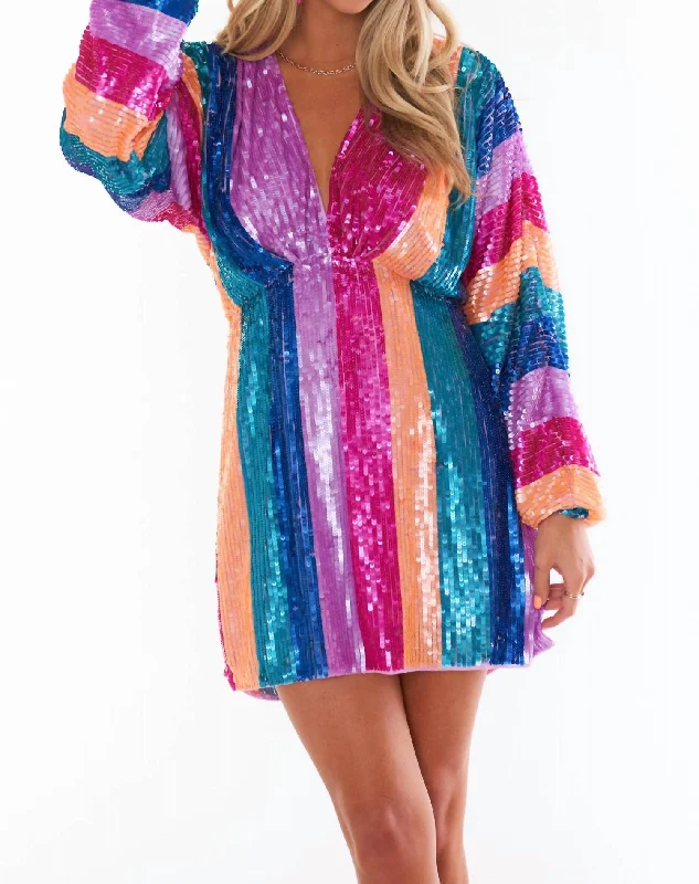 women's party dressesKidman Mini Dress In Neon Stripe Sequins