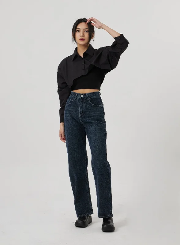 women's denim jeans with spandexSemi Wide Leg Jeans BF310