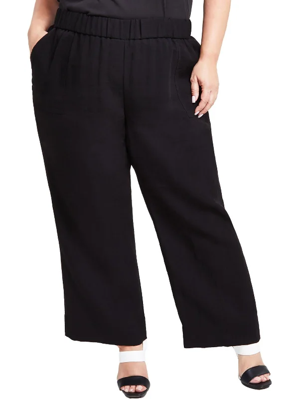 women's drawstring pantsPlus Womens Solid Knit Trouser Pants