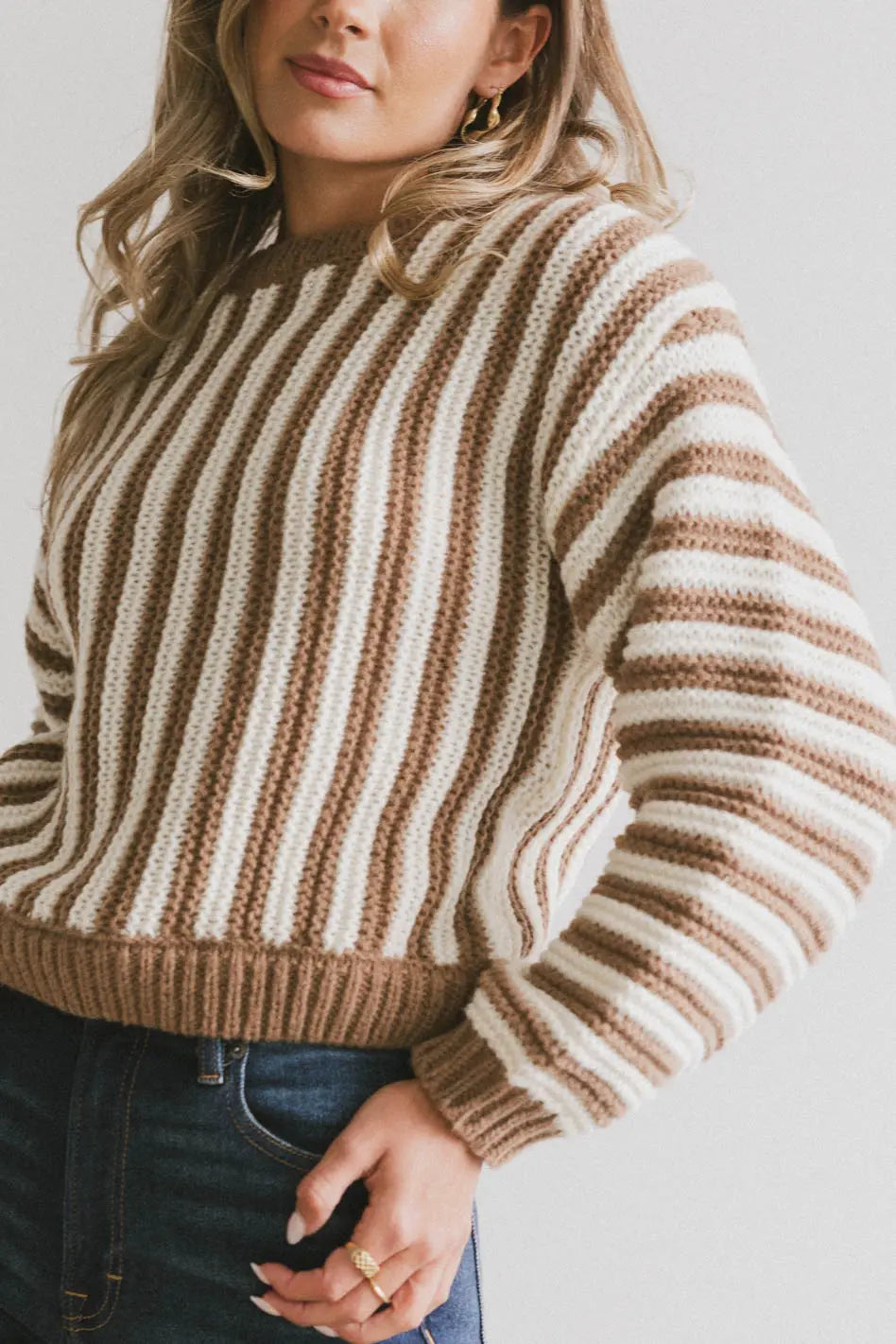 women's denim dressesBaila Striped Sweater in Mocha