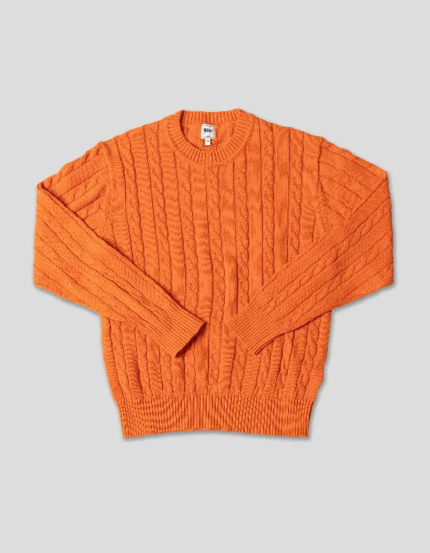 women's velvet dressesCOTTON LINEN SOLID CREW NECK SWEATER - ORANGE