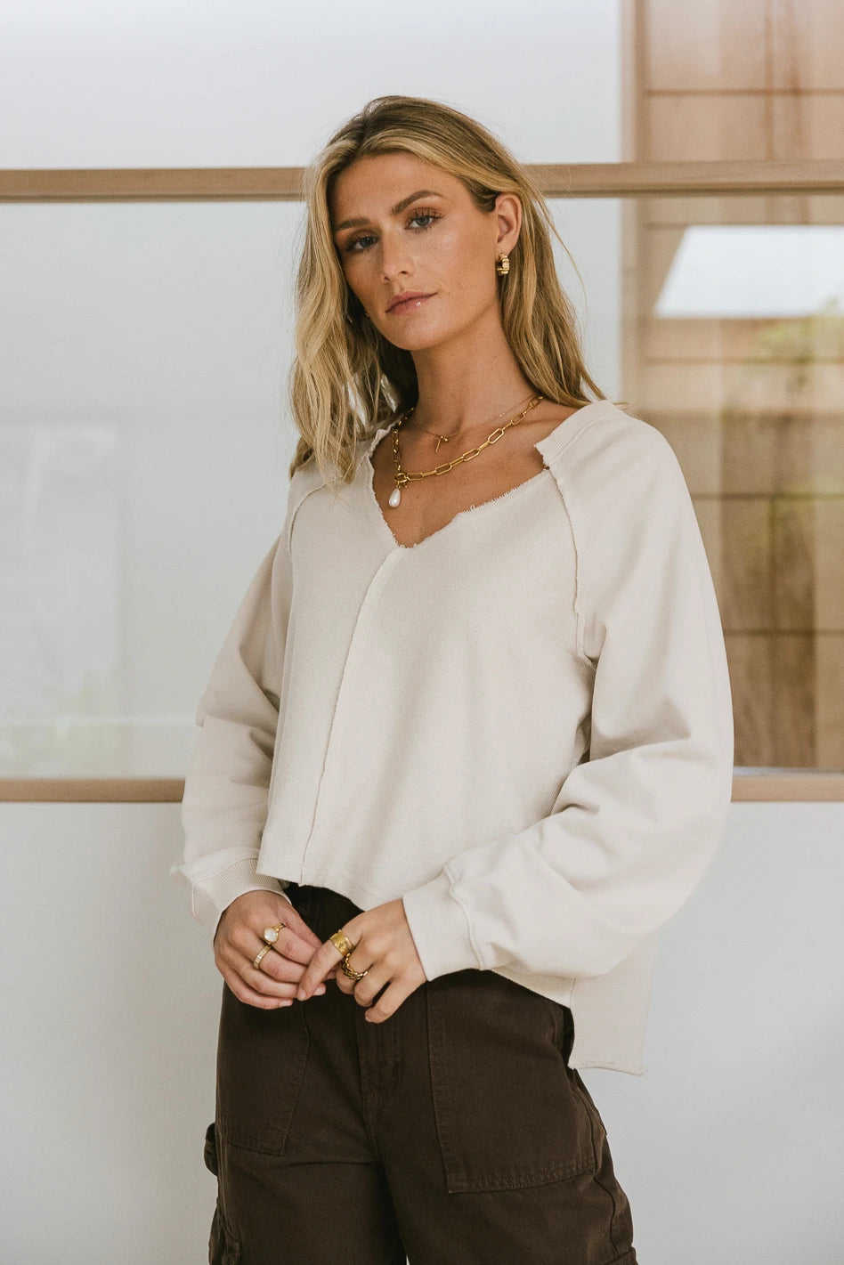 women's midi dressesExposed Seam Sweatshirt in Natural