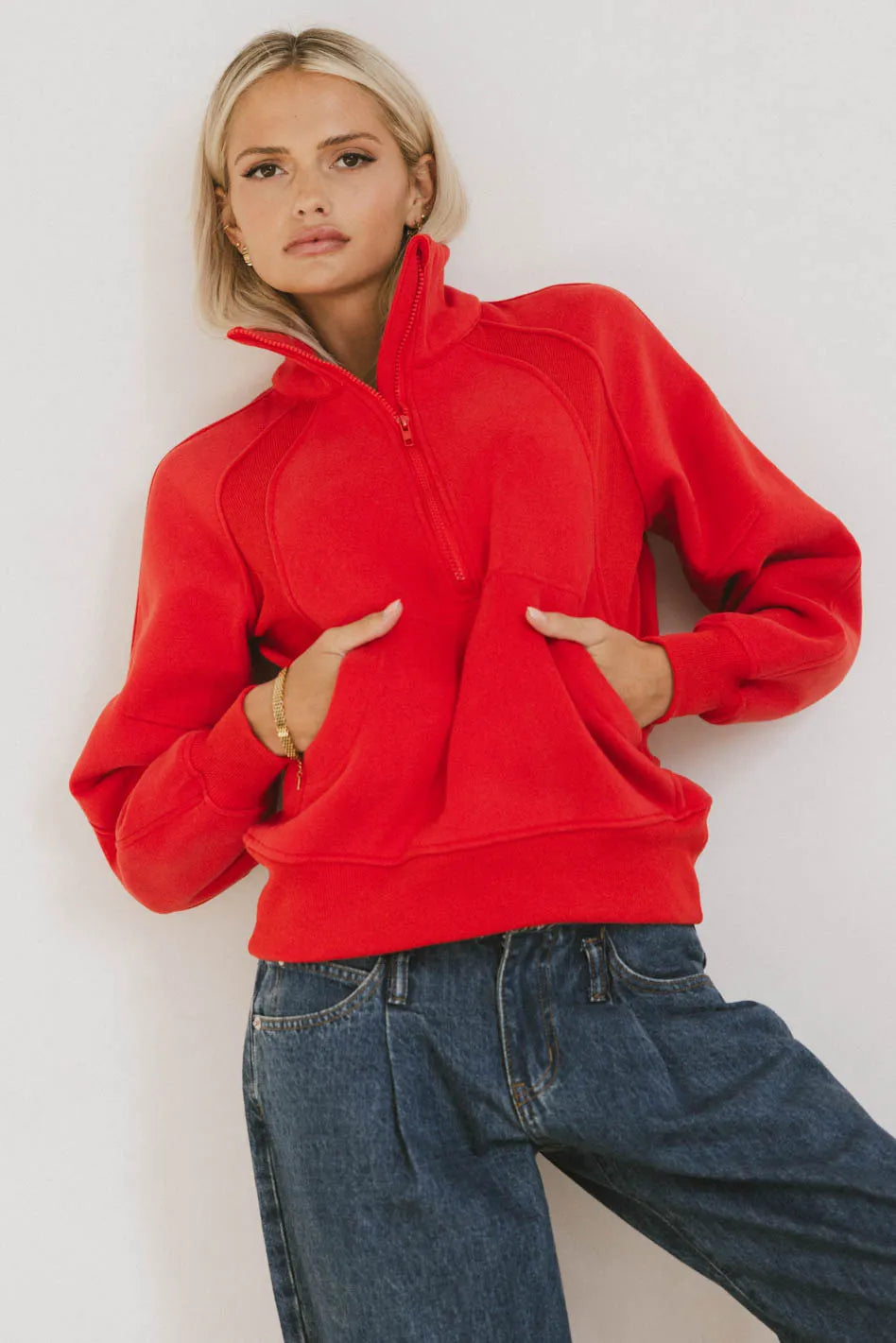 women's one-shoulder dressesKrista Half Zip in Red