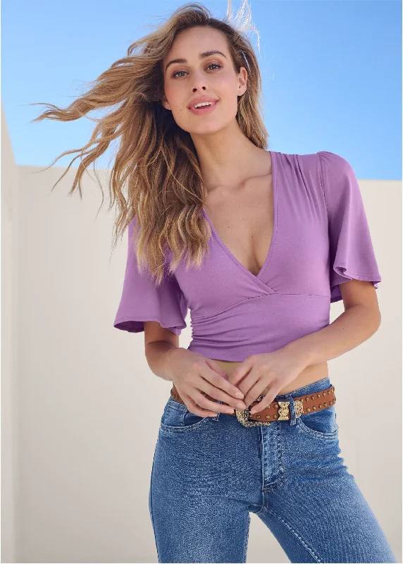 women's sleeveless dressesFlutter Sleeve Crop Top - Orchid