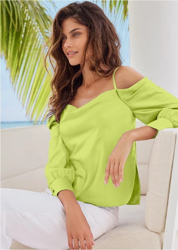 women's spaghetti strap dressesCold Shoulder Blouse - Lime