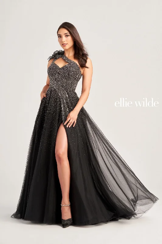 women's plus-size dressesEllie Wilde EW35086 Long Ball Gown Beaded Prom Dress