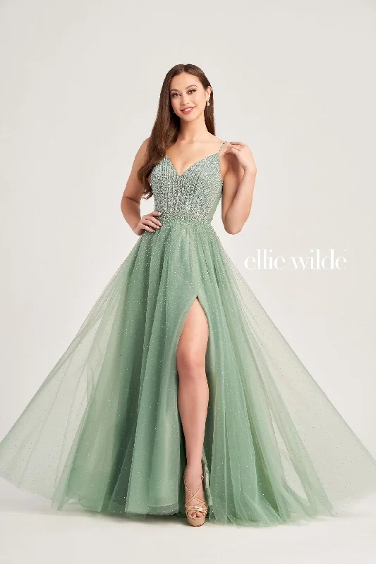 women's tall dressesEllie Wilde EW35088 Long Ball Gown Glitter Pocket Prom Dress