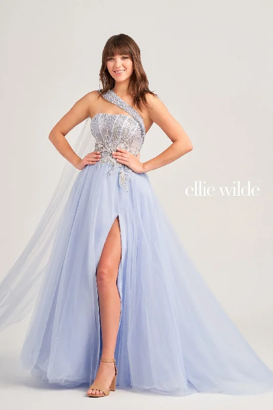 women's apple-shaped body dressesEllie Wilde EW35090 Prom Long Beaded Ball Gown