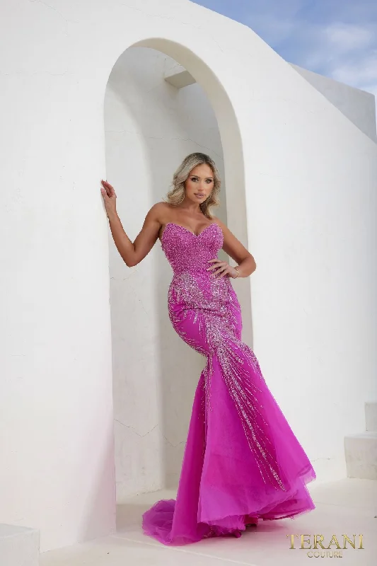 women's sleeveless dressesTerani Couture 241P2171 Long Mermaid Prom Dress